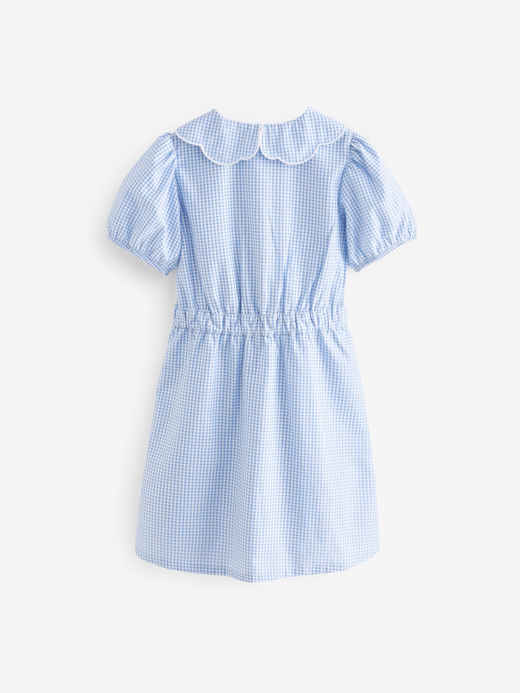 Blue Cotton Rich Scalloped Collar Gingham School Dress (3-14yrs) image 6