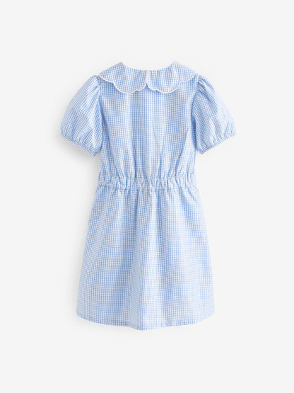 Blue Cotton Rich Scalloped Collar Gingham School Dress (3-14yrs) image 6
