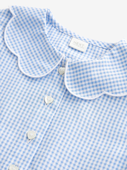 Blue Cotton Rich Scalloped Collar Gingham School Dress (3-14yrs) image 8