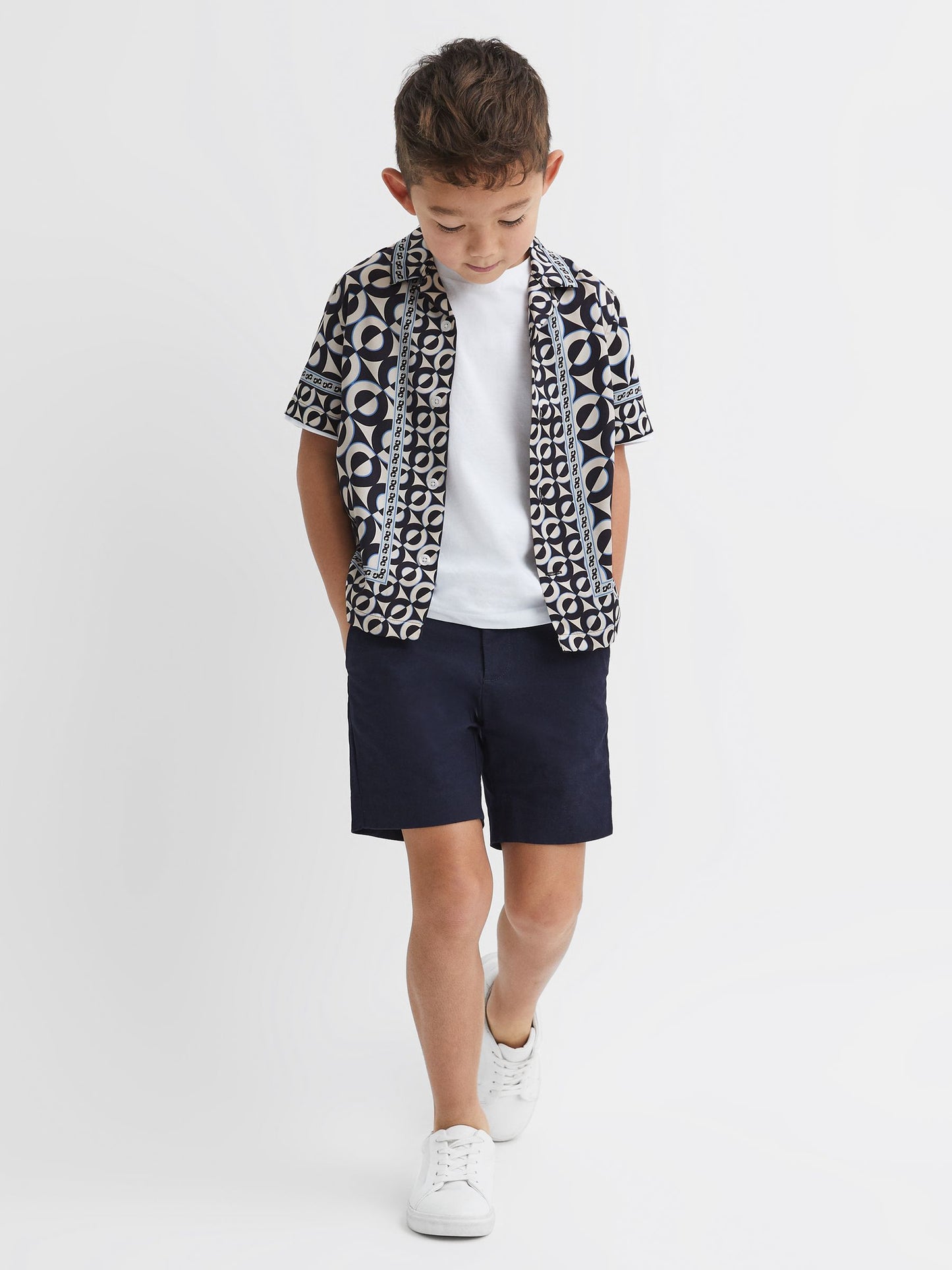 Dsiney Kidz - Reiss Lapis Blue Prentice 3-9 yrs Printed Cuban Collar Shirt image 1