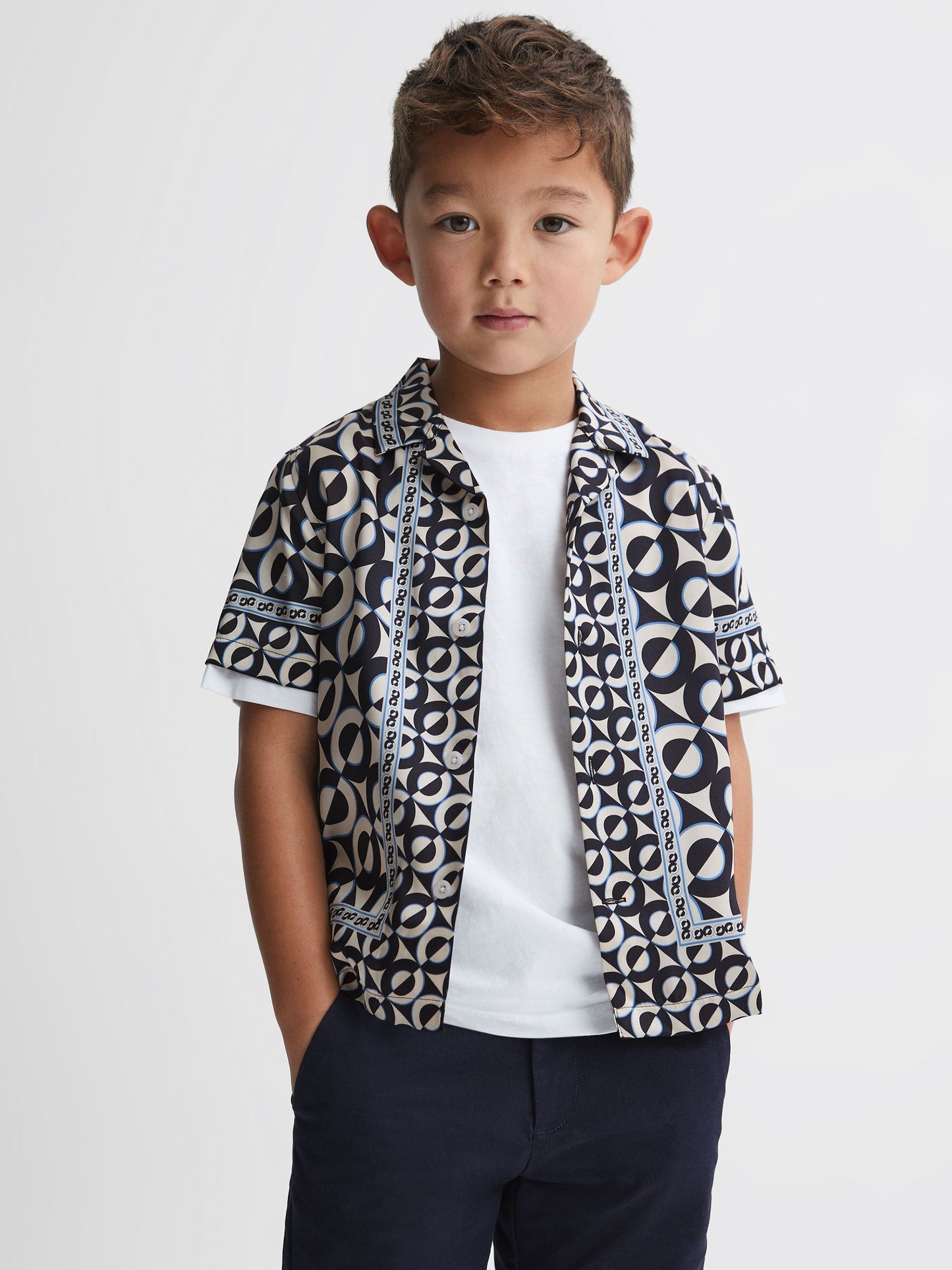 Dsiney Kidz - Reiss Lapis Blue Prentice 3-9 yrs Printed Cuban Collar Shirt image 3