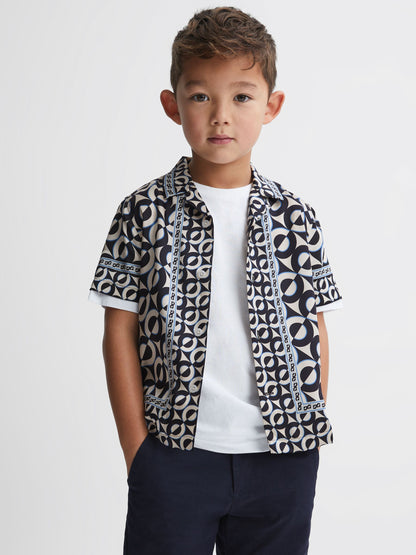 Dsiney Kidz - Reiss Lapis Blue Prentice 3-9 yrs Printed Cuban Collar Shirt image 3