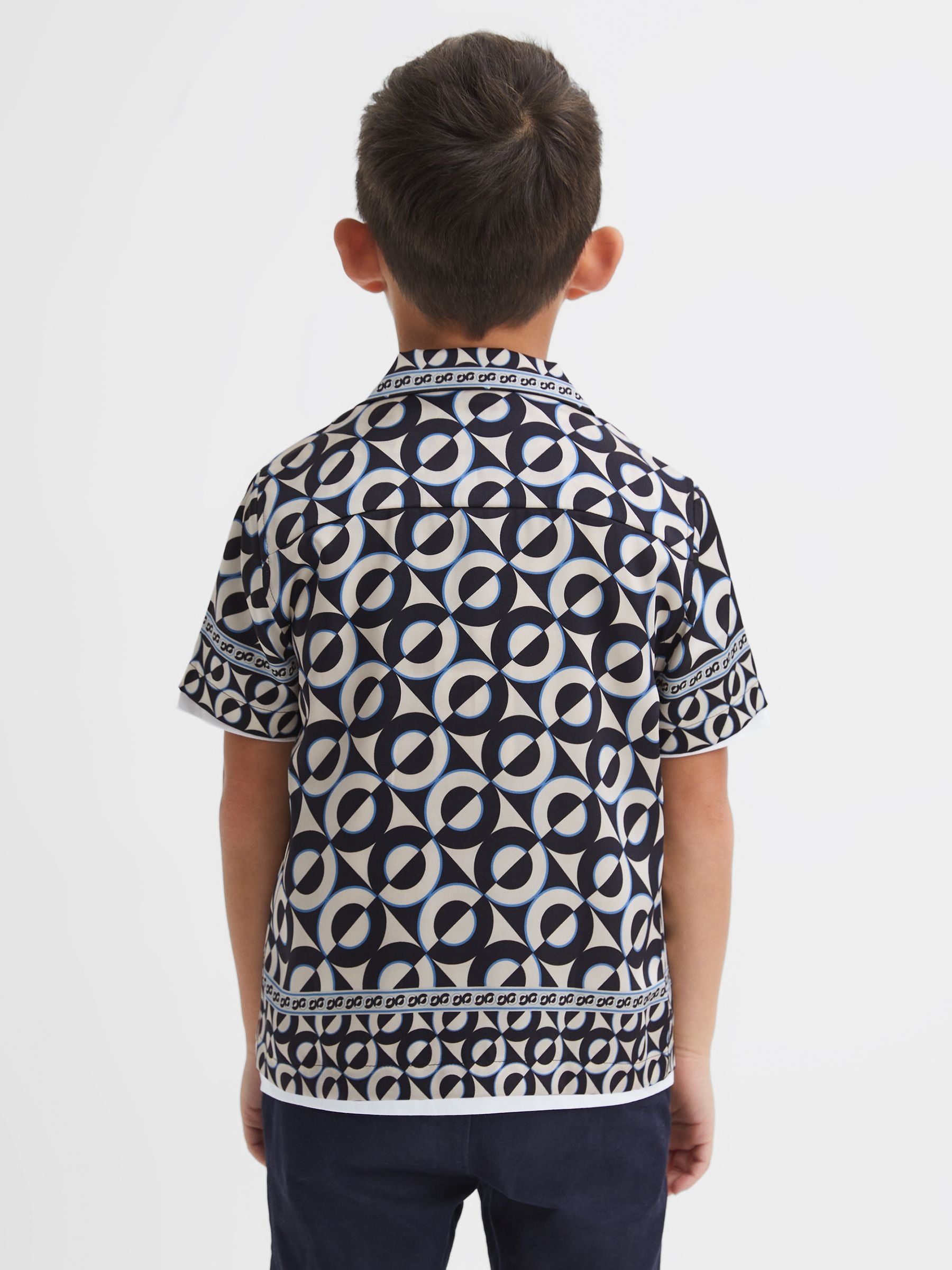 Dsiney Kidz - Reiss Lapis Blue Prentice 3-9 yrs Printed Cuban Collar Shirt image 5