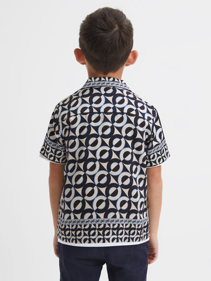 Dsiney Kidz - Reiss Lapis Blue Prentice 3-9 yrs Printed Cuban Collar Shirt image 5