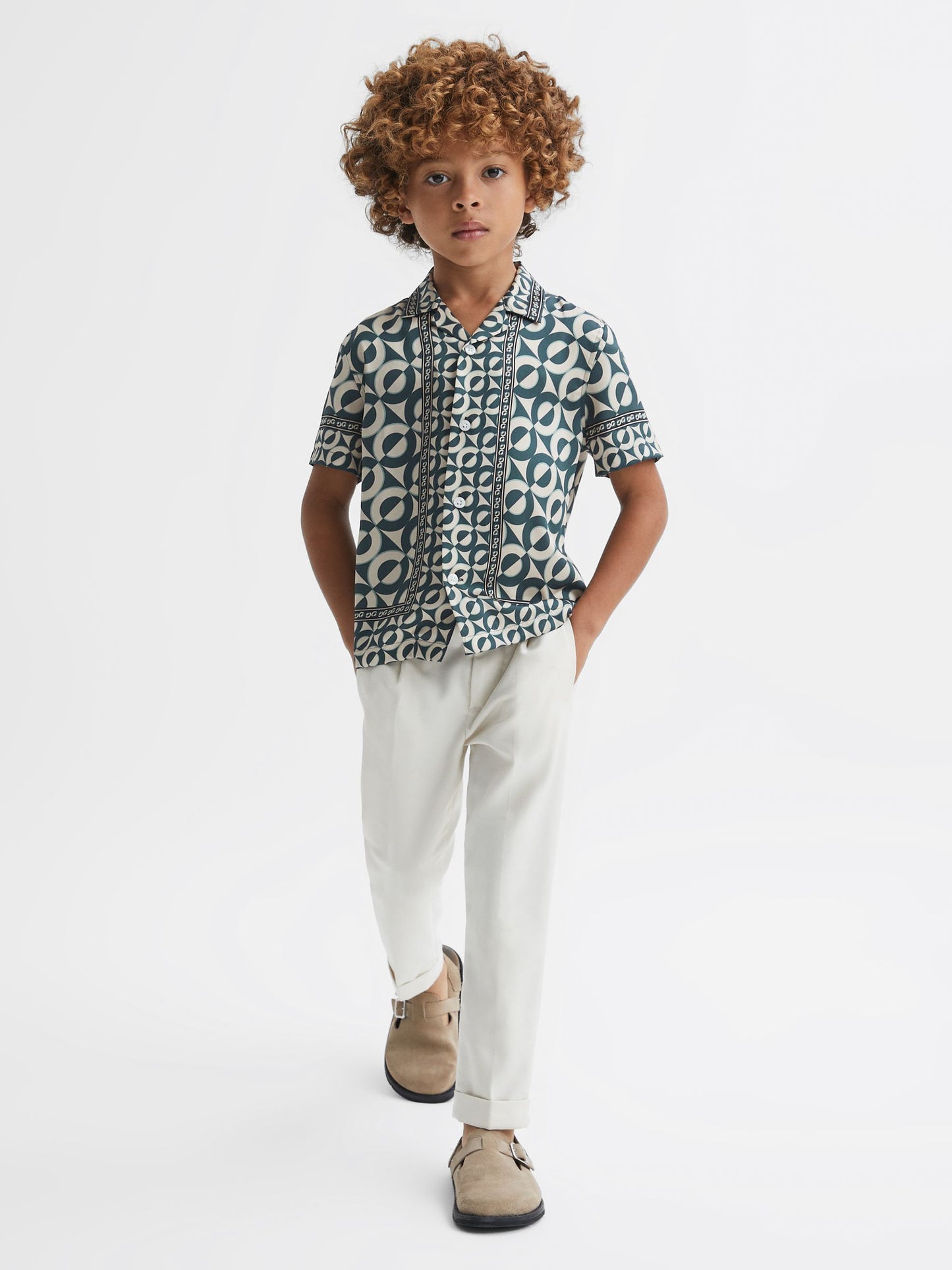 Dsiney Kidz - Reiss Hunting Green Prentice 3-9 yrs Printed Cuban Collar Shirt image 1