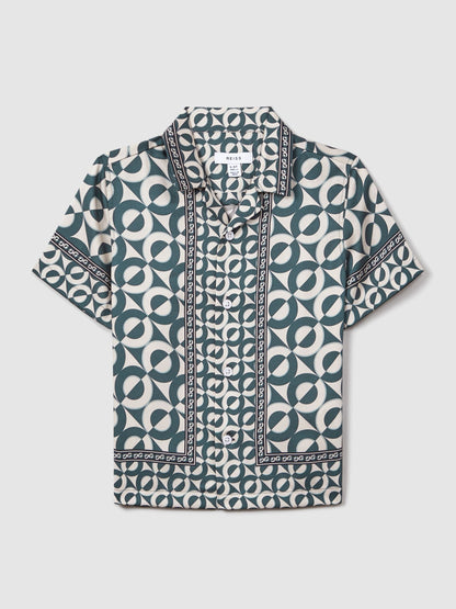 Dsiney Kidz - Reiss Hunting Green Prentice 3-9 yrs Printed Cuban Collar Shirt image 2