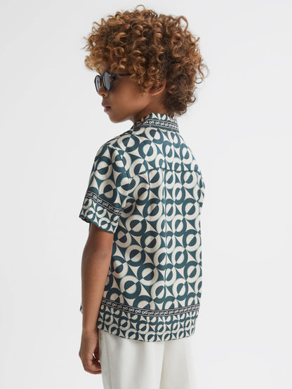 Dsiney Kidz - Reiss Hunting Green Prentice 3-9 yrs Printed Cuban Collar Shirt image 5