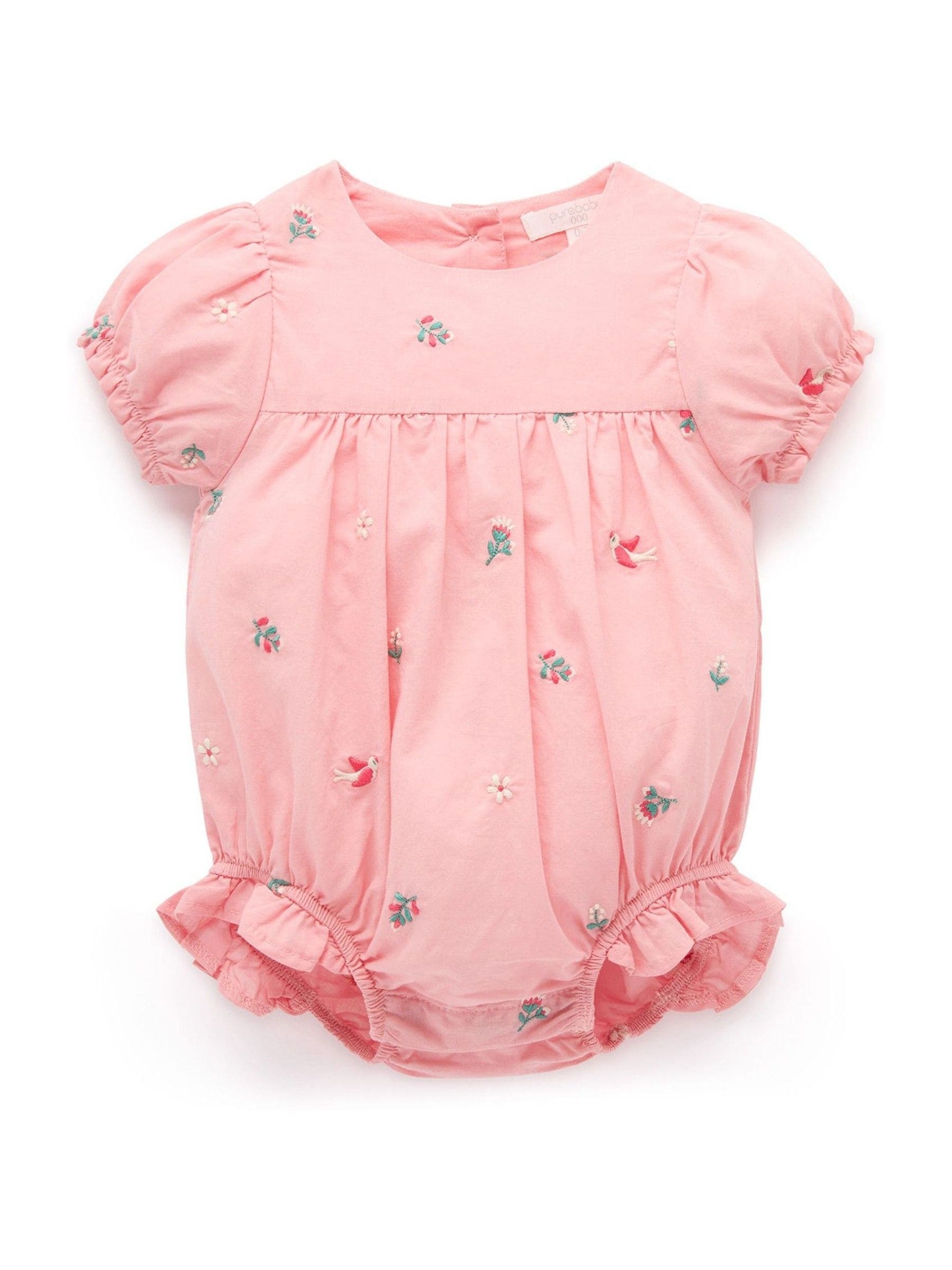 Purebaby Pink Embroidered Romper image 3