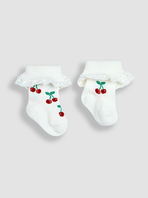 JoJo Maman Bébé Cream Cherry 2-Pack Frilly Socks image 1