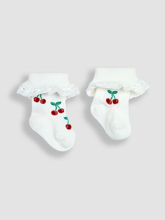 JoJo Maman Bébé Cream Cherry 2-Pack Frilly Socks image 1