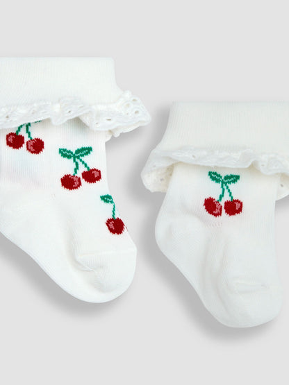 JoJo Maman Bébé Cream Cherry 2-Pack Frilly Socks image 2