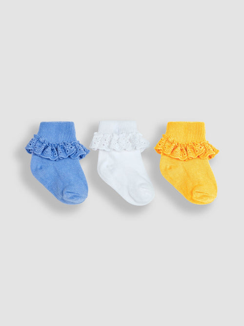 JoJo Maman Bébé Blue 3-Pack Frilly Socks image 1
