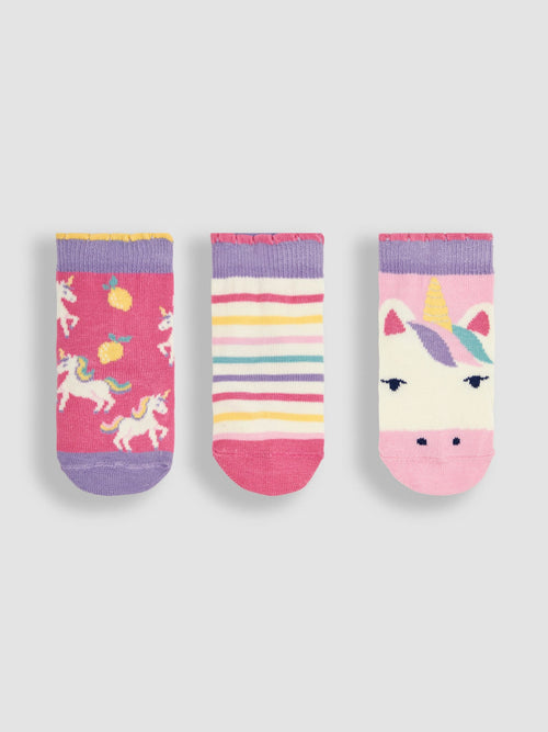 JoJo Maman Bébé Light Pink 3-Pack Unicorn Socks image 1