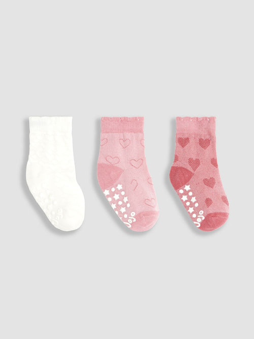 JoJo Maman Bébé Pink 3-Pack Heart Socks image 1
