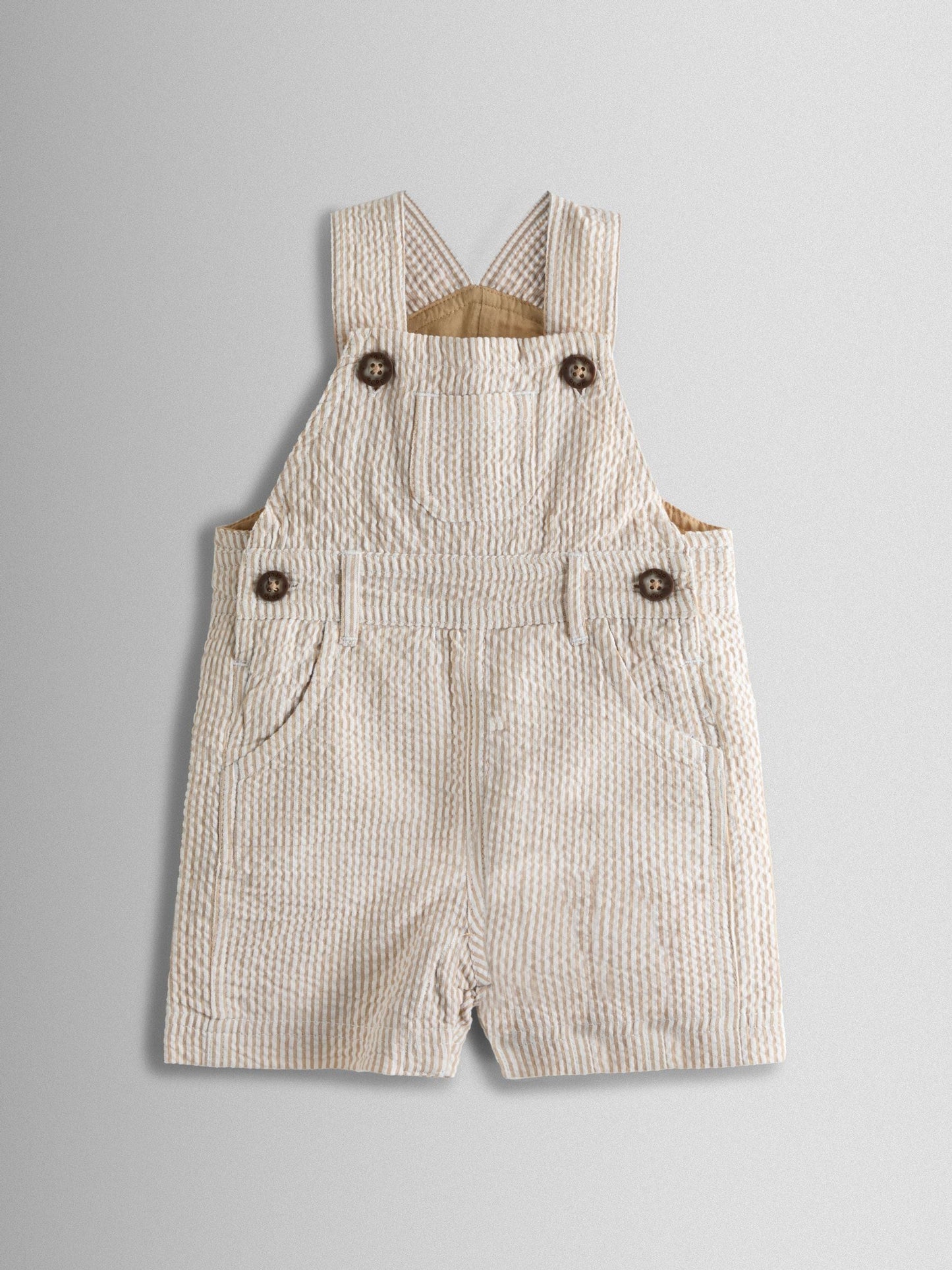 JoJo Maman Bébé Natural Stone Seersucker Stripe Dungarees image 1