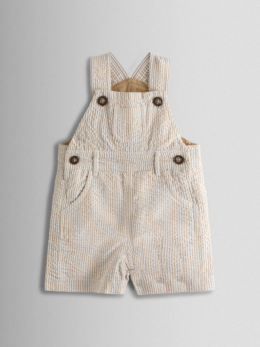 JoJo Maman Bébé Natural Stone Seersucker Stripe Dungarees image 1