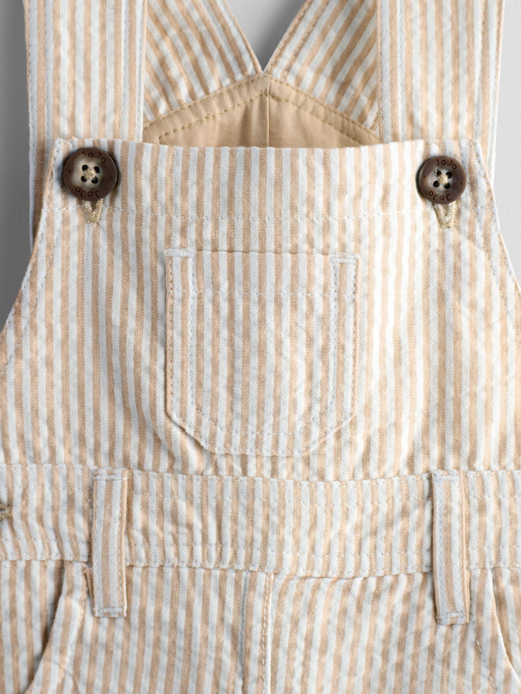 JoJo Maman Bébé Natural Stone Seersucker Stripe Dungarees image 3