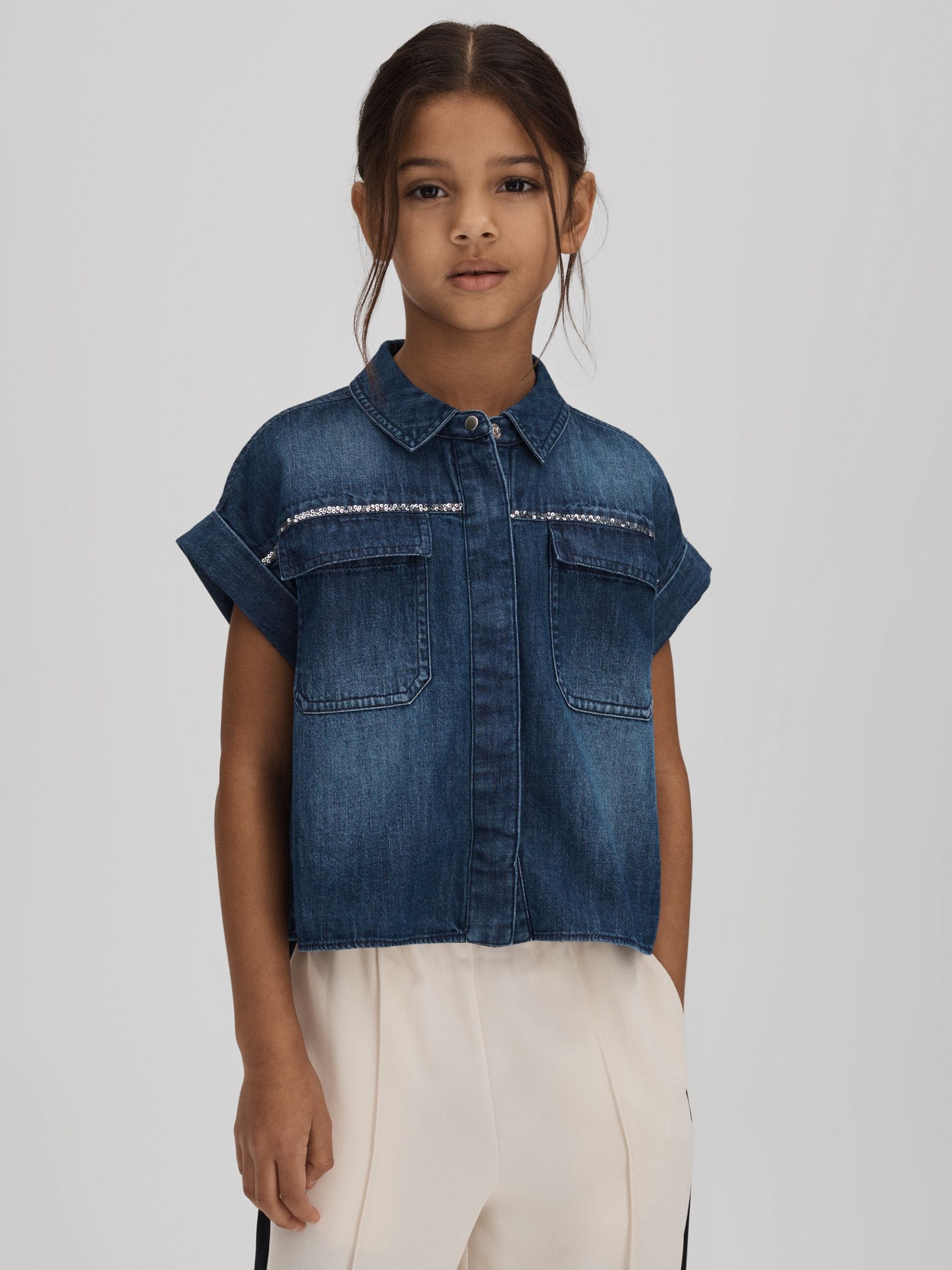 Dsiney Kidz - Reiss Blue Sandie 4-9 yrs Embellished Denim Shirt image 1