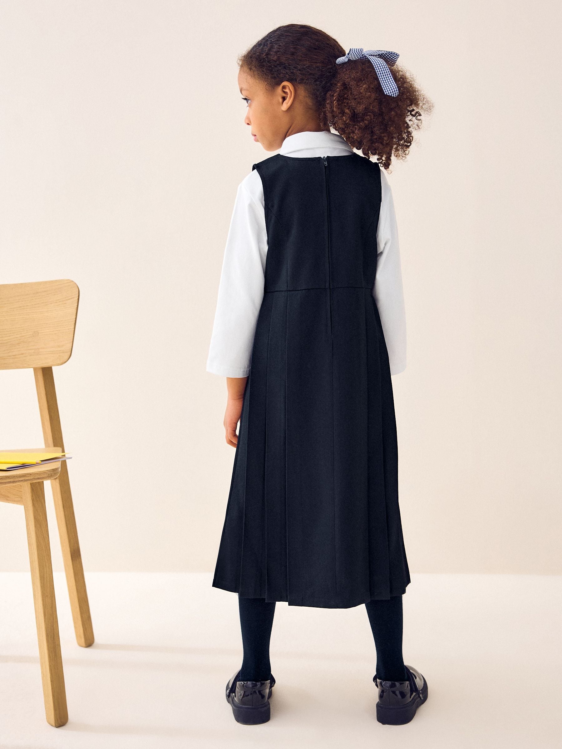 Navy Blue Asymmetric Button Front Long Pinafore School Dress (3-14yrs) image 2