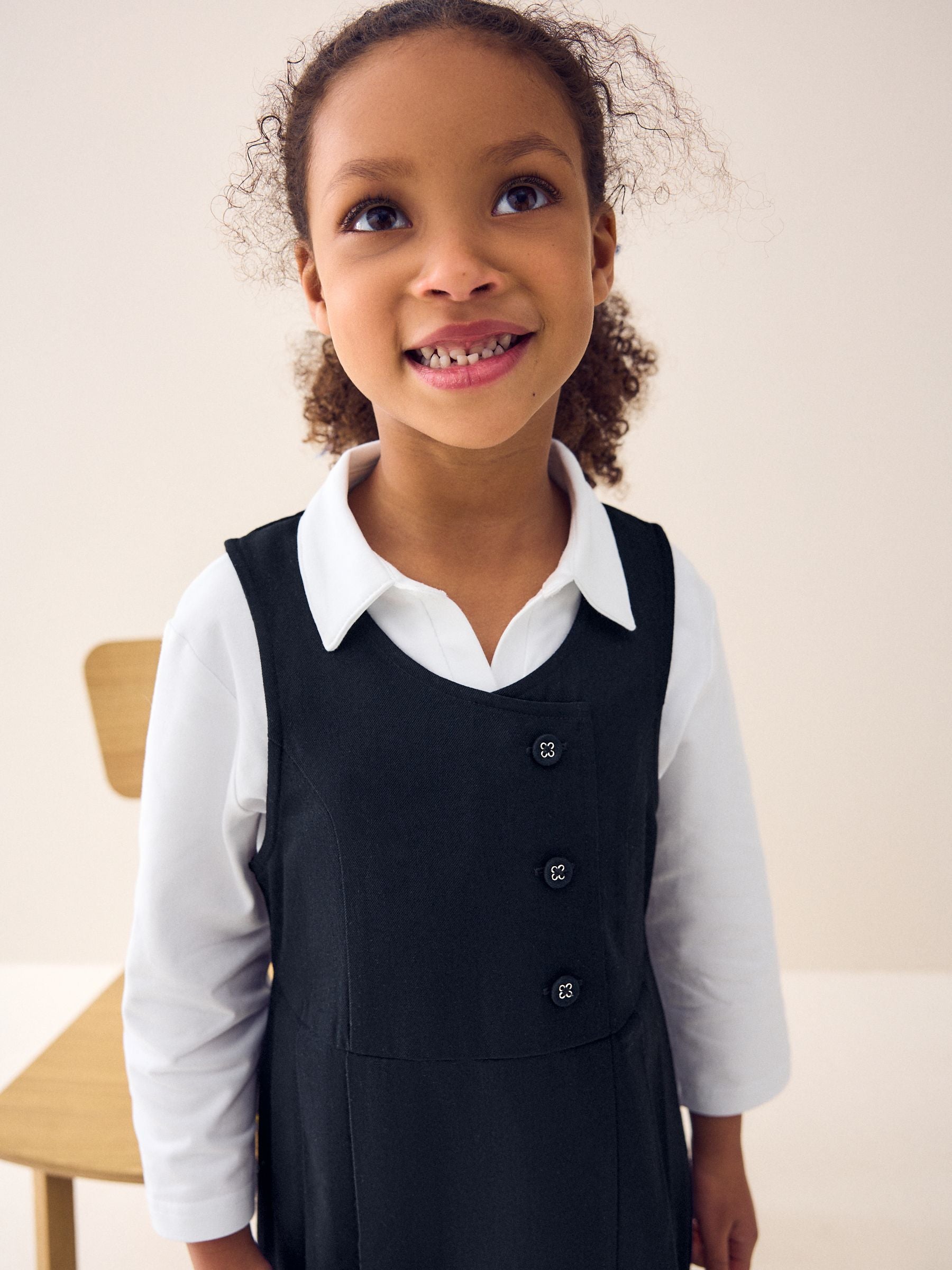 Navy Blue Asymmetric Button Front Long Pinafore School Dress (3-14yrs) image 4