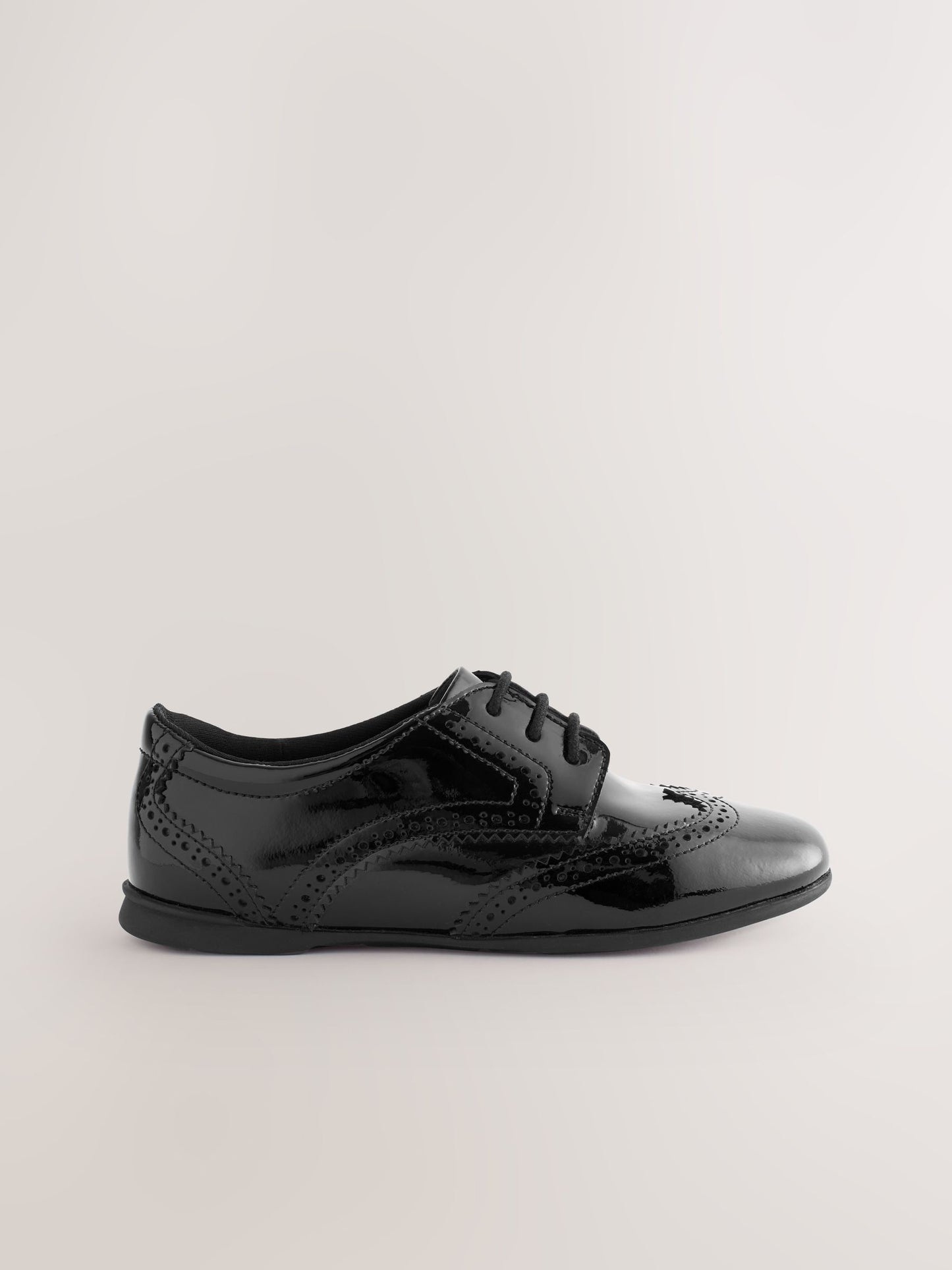 Black Patent Standard Fit (F) Leather Brogue Lace-Up School Shoes image 2