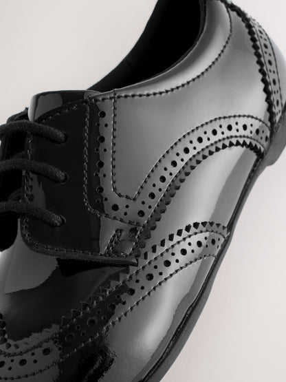 Black Patent Standard Fit (F) Leather Brogue Lace-Up School Shoes image 5