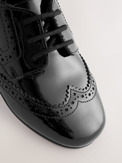 Black Patent Standard Fit (F) Leather Brogue Lace-Up School Shoes image 6