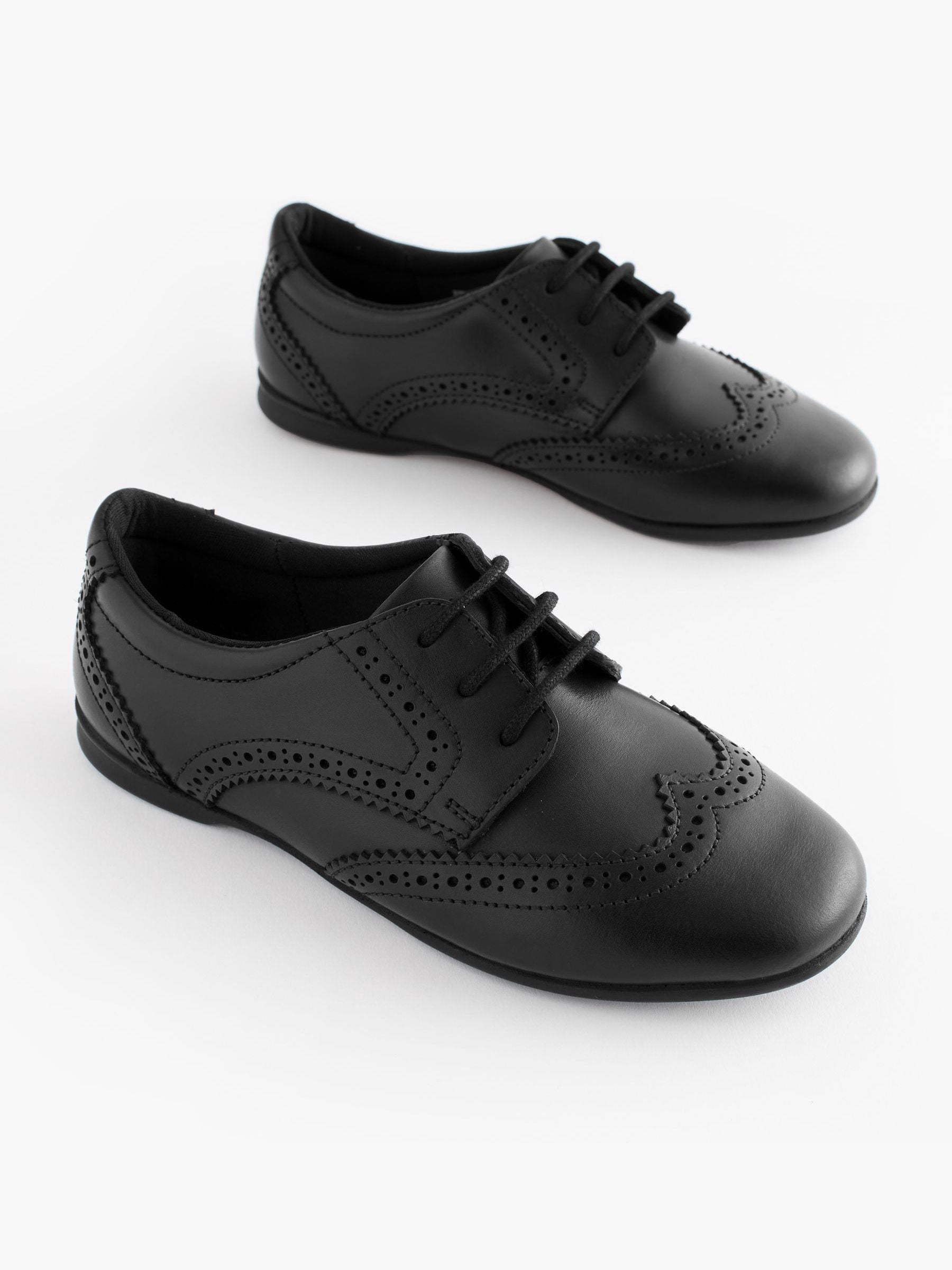 Matt Black Standard Fit (F) Leather Brogue Lace-Up School Shoes image 1
