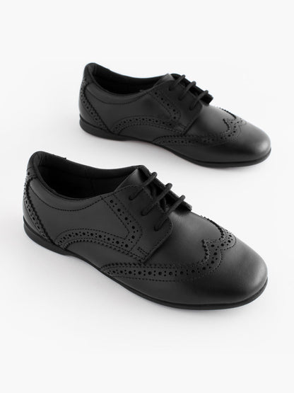 Matt Black Standard Fit (F) Leather Brogue Lace-Up School Shoes image 1