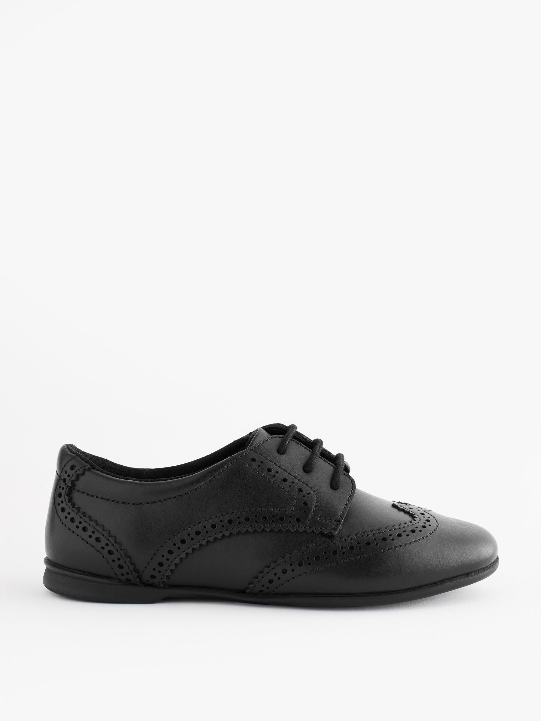 Matt Black Standard Fit (F) Leather Brogue Lace-Up School Shoes image 2
