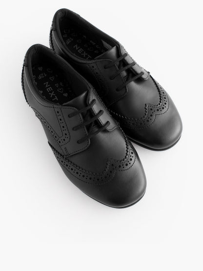 Matt Black Standard Fit (F) Leather Brogue Lace-Up School Shoes image 3