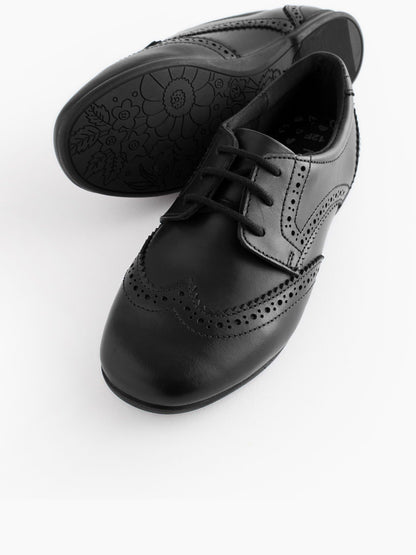 Matt Black Standard Fit (F) Leather Brogue Lace-Up School Shoes image 4