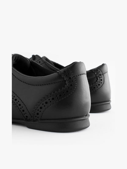 Matt Black Standard Fit (F) Leather Brogue Lace-Up School Shoes image 5