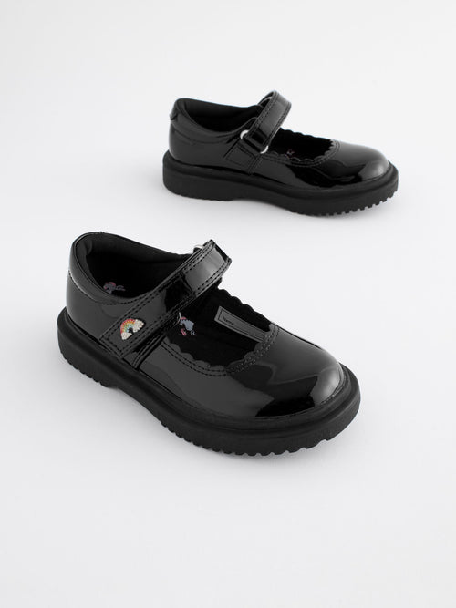 Black Patent Rainbow Chunky Mary Jane School Shoes image 1
