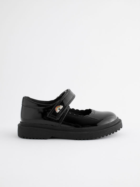 Black Patent Rainbow Chunky Mary Jane School Shoes image 2