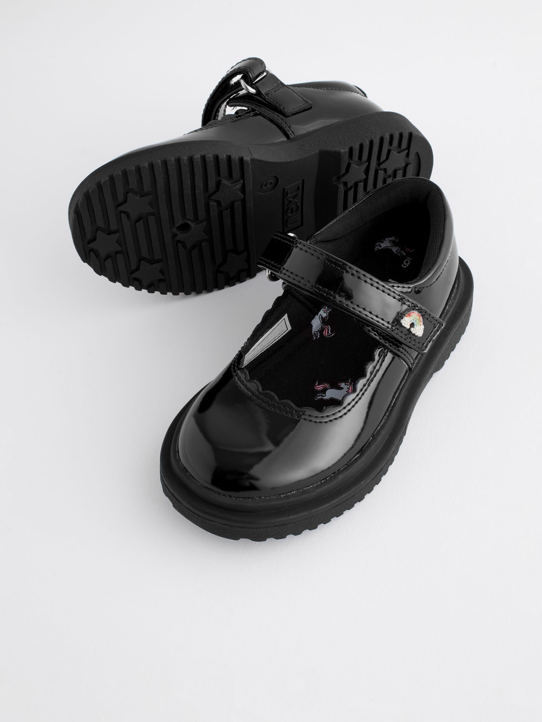 Black Patent Rainbow Chunky Mary Jane School Shoes image 6