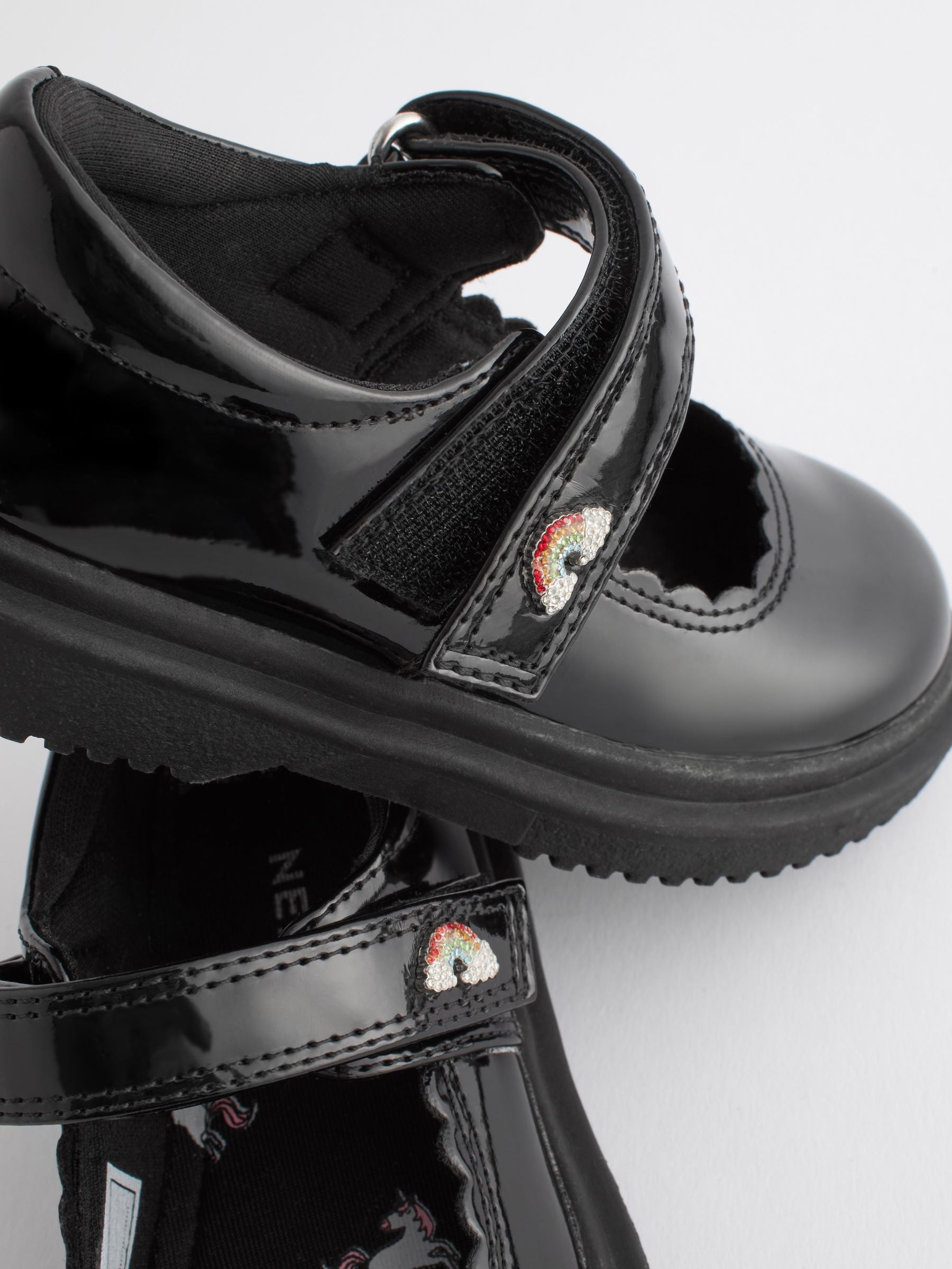 Black Patent Rainbow Chunky Mary Jane School Shoes image 9