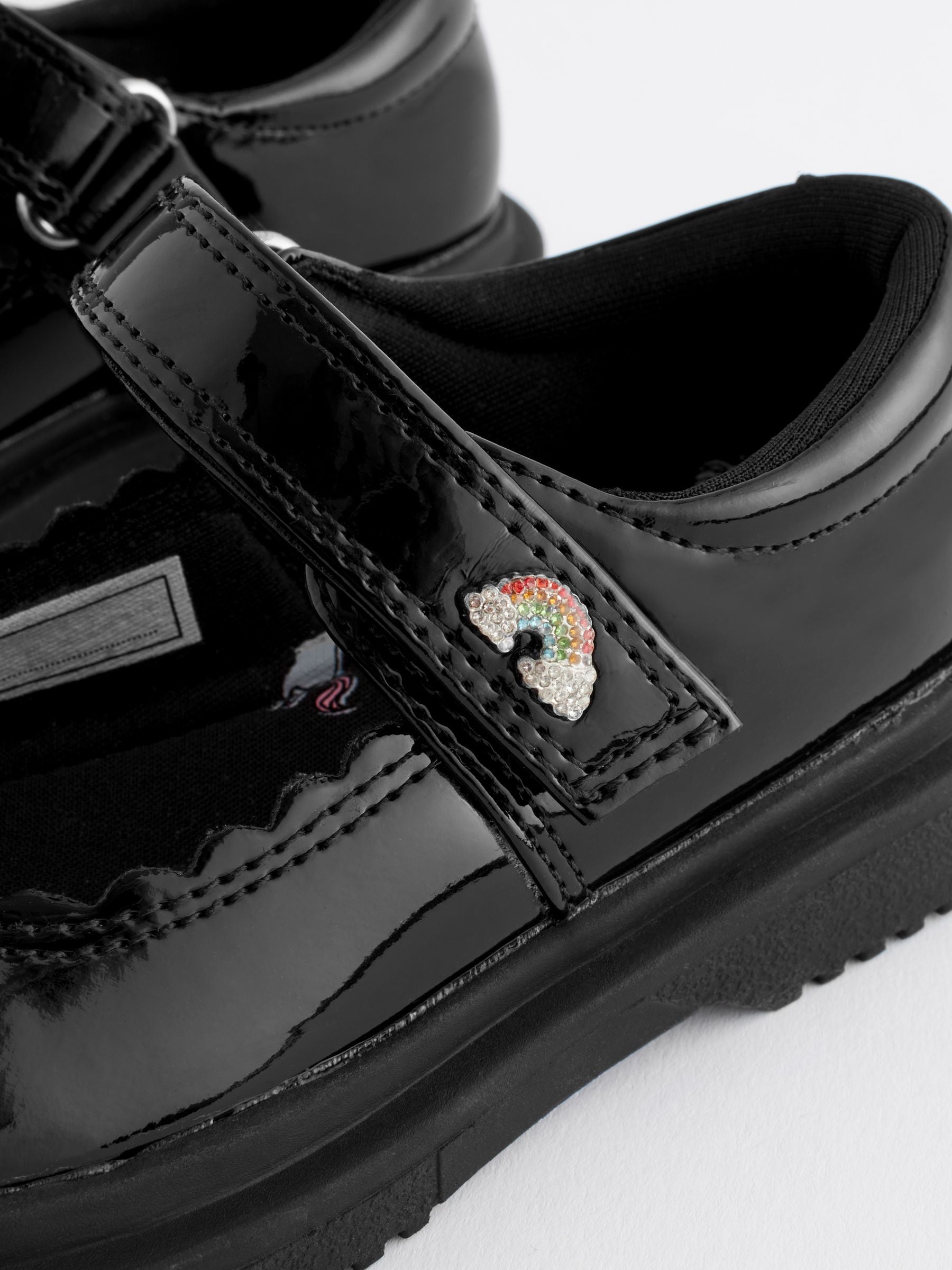 Black Patent Rainbow Chunky Mary Jane School Shoes image 10