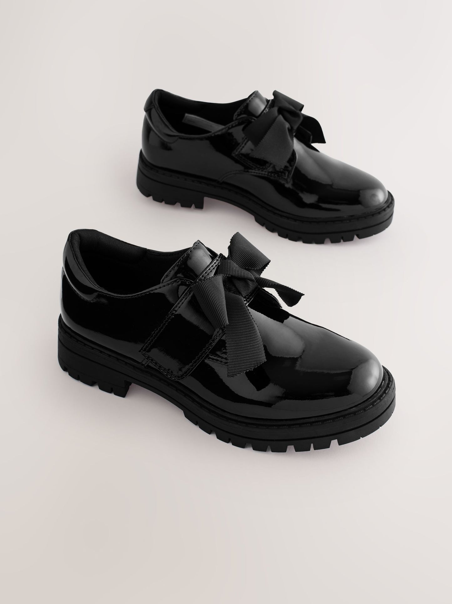 Black Patent Standard Fit (F) Bow Monkstrap Chunky School Shoes image 1