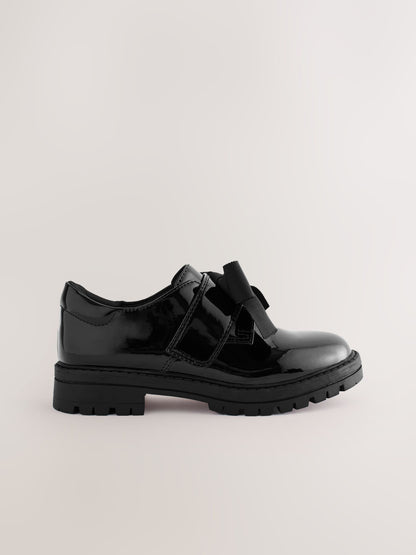 Black Patent Standard Fit (F) Bow Monkstrap Chunky School Shoes image 2