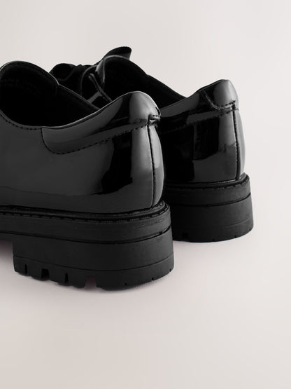 Black Patent Standard Fit (F) Bow Monkstrap Chunky School Shoes image 3