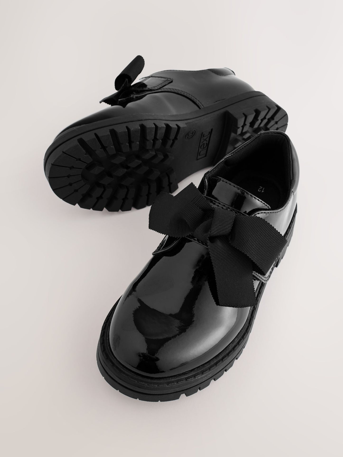 Black Patent Standard Fit (F) Bow Monkstrap Chunky School Shoes image 4