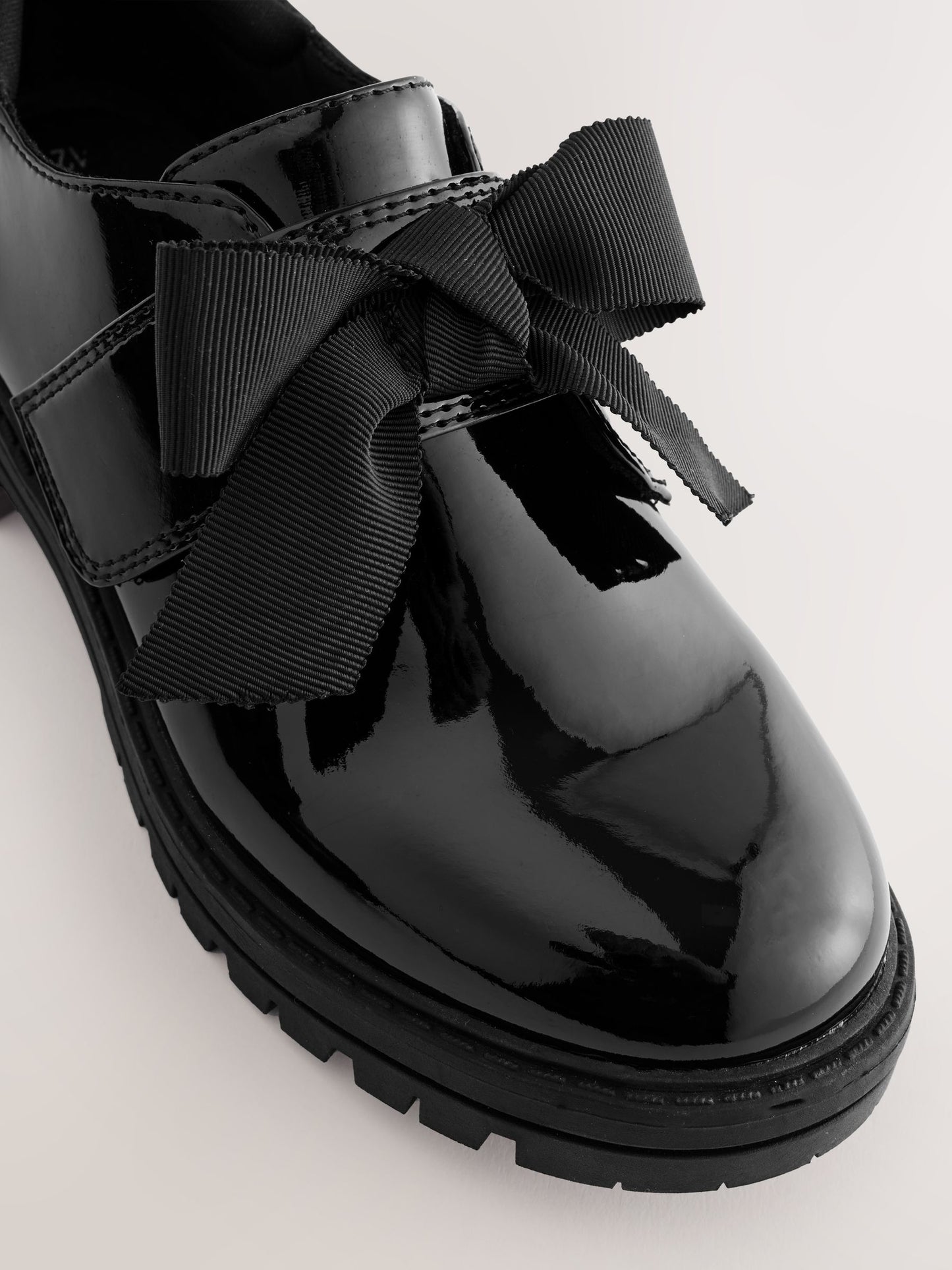 Black Patent Standard Fit (F) Bow Monkstrap Chunky School Shoes image 5