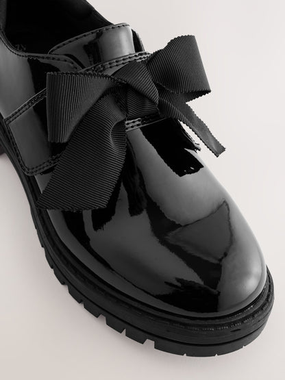 Black Patent Standard Fit (F) Bow Monkstrap Chunky School Shoes image 5