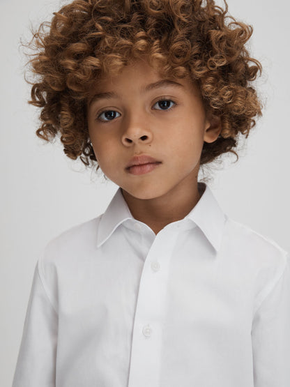 Reiss White Remote 3-9 yrs Slim Fit Cotton Shirt image 4