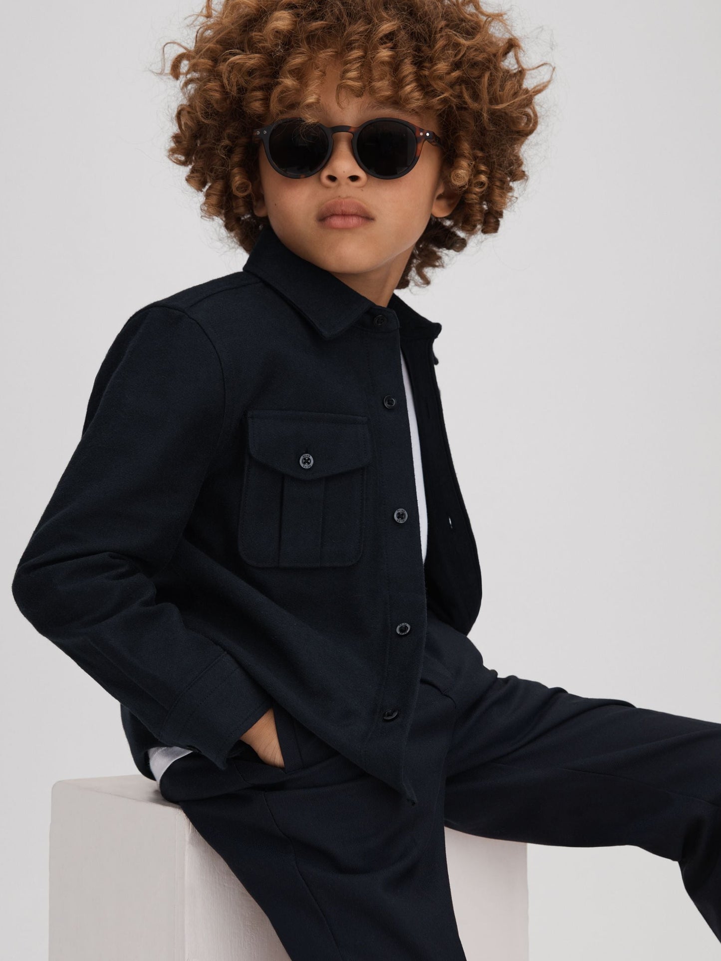 Dsiney Kidz - Reiss Navy Thomas Brushed Cotton Patch Pocket Overshirt image 1
