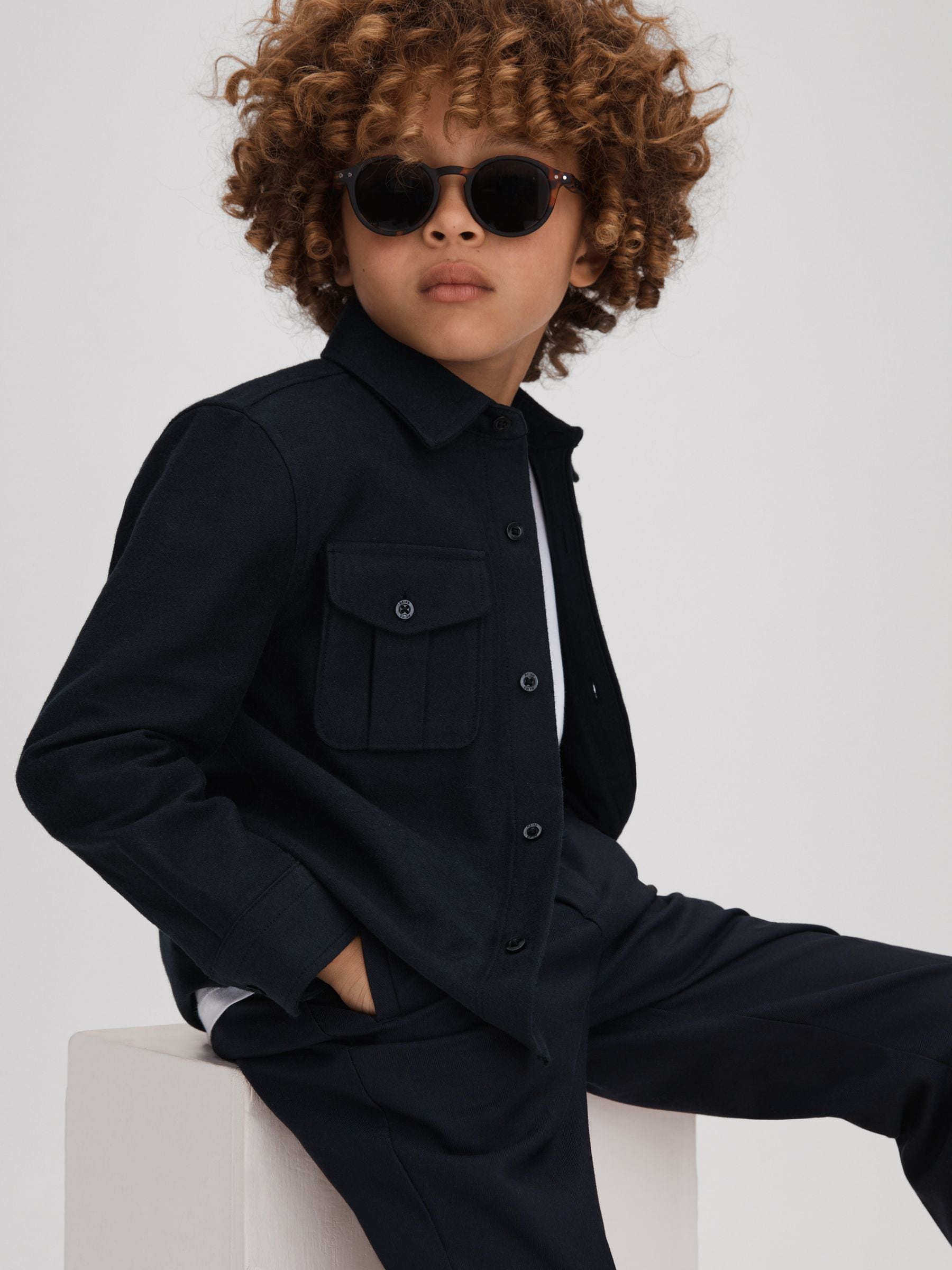 Dsiney Kidz - Reiss Navy Thomas Brushed Cotton Patch Pocket Overshirt image 1
