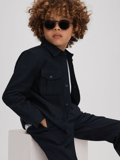 Dsiney Kidz - Reiss Navy Thomas Brushed Cotton Patch Pocket Overshirt image 1