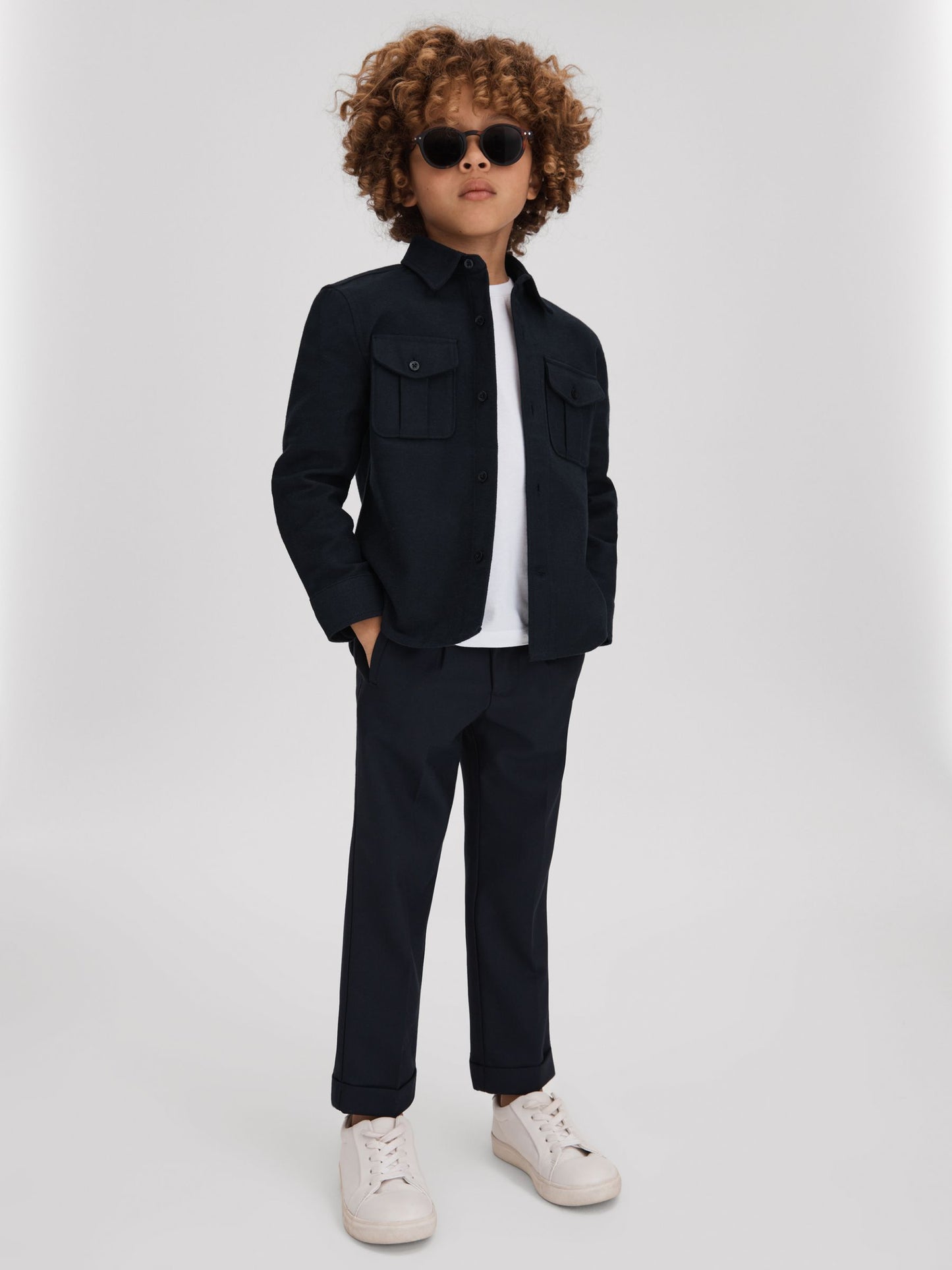 Dsiney Kidz - Reiss Navy Thomas Brushed Cotton Patch Pocket Overshirt image 3