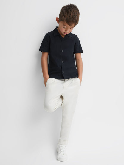 Dsiney Kidz - Reiss Navy Caspa Junior Cotton Cuban Collar Shirt image 1